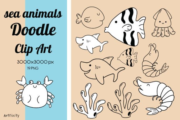 Download Sea Animals Doodle Clip Art - Doodle clip art Collection
