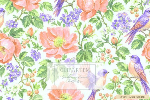 Download Peony Bird Watercolor Floral Pattern - Watercolor floral pattern Collection
