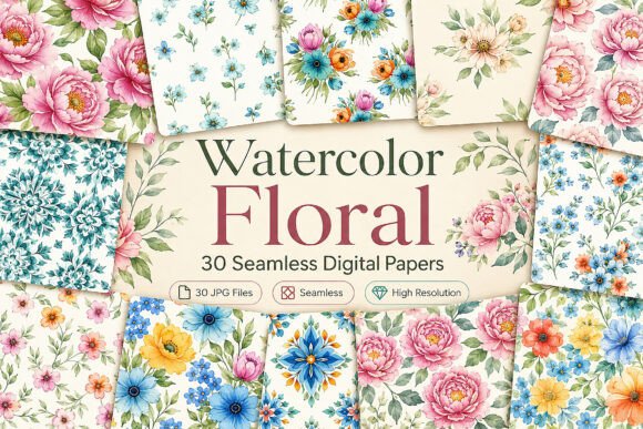 Download Watercolor Floral Pattern Digital Paper - Watercolor floral pattern Collection
