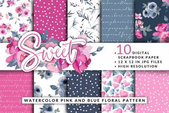 Download Watercolor Floral Pattern Digital Paper Set - Watercolor floral pattern Collection