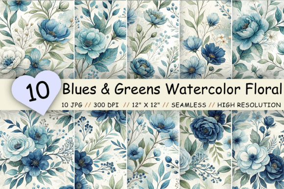 Download Blues &amp; Greens Watercolor Floral Pattern - Premium Resources