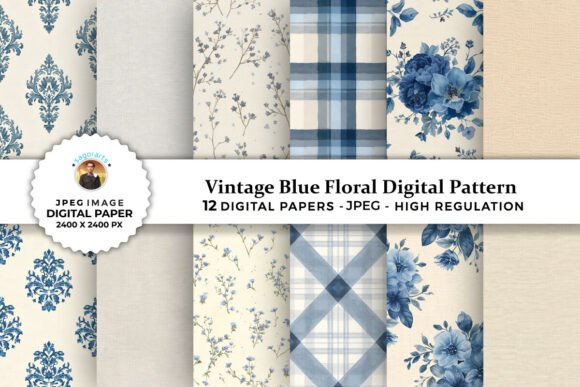 Download Vintage Blue Floral Digital Patterns - Digital patterns Collection